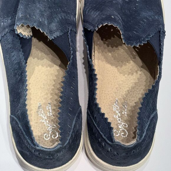 Seychelles Blue Suede Laser Cut Native Print Slip On Sneaker Women’s Size 9.5 - Picture 9 of 15